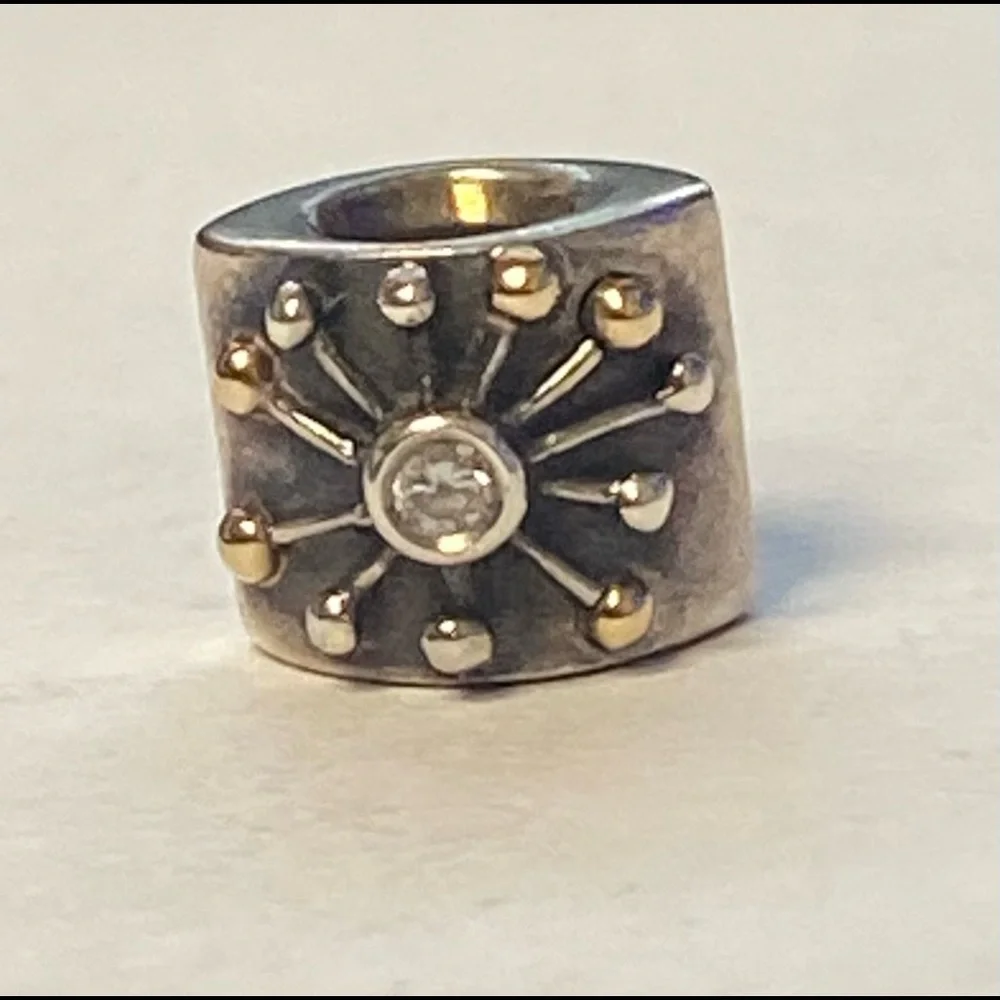 PANDORA DESERT STAR CHARM TWO TONE BEAD: SILVER WITH 14K GOLD #790188CZ - Picture 1 of 10